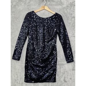 Jessica Simpson Dress Womens 2 Blue Sequin Long Sleeve Party Mini Glam Sparkle